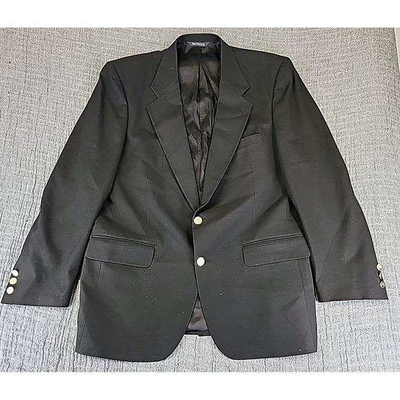 Burberry Other - Burberrys Blazer Suit Mens 46 Black Super 100s Wool Gold Buttons Union Made USA